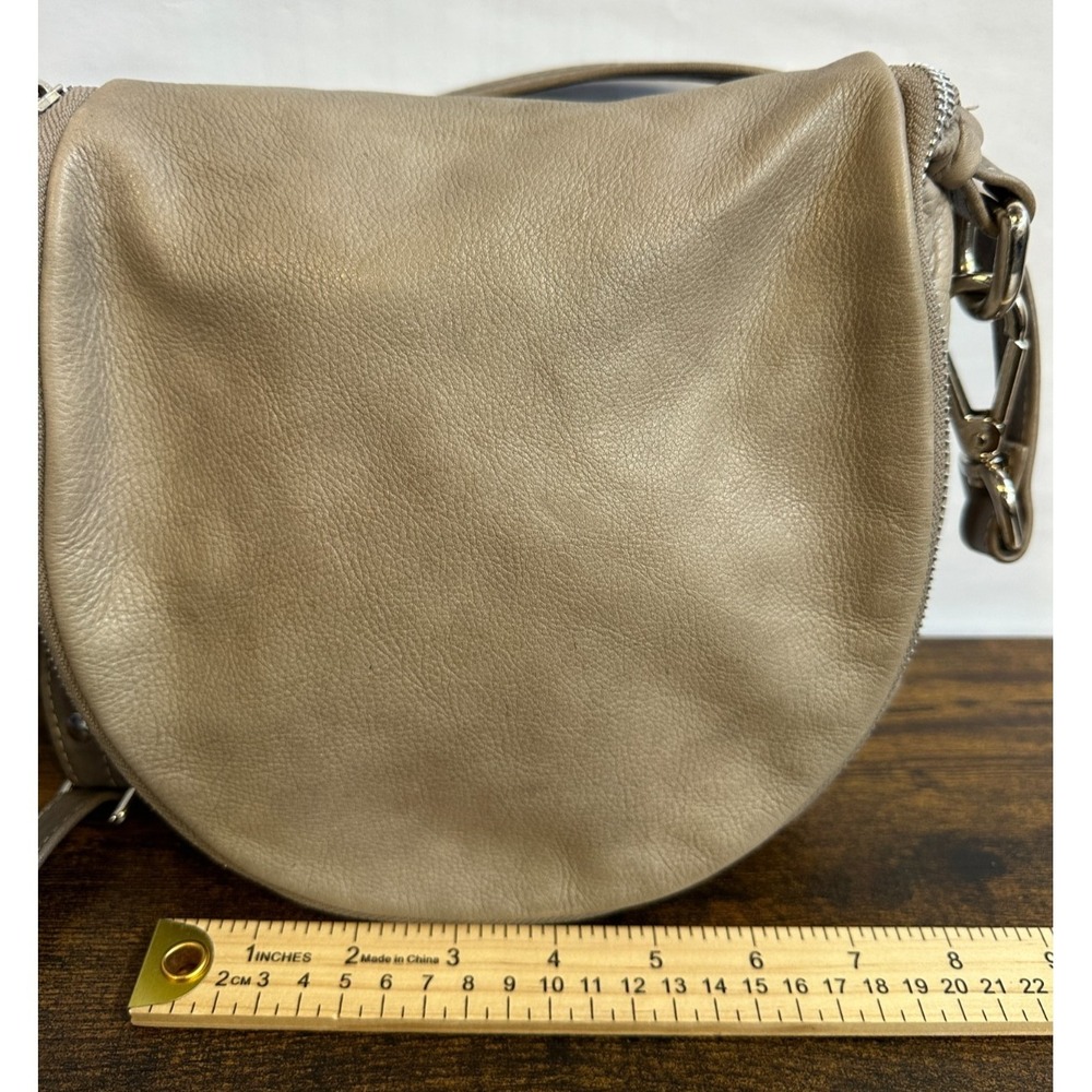 Sundance Leather Saddle Bag Crossbody Purse Taupe Made in Italy Boho Rounded - Picture 8 of 16